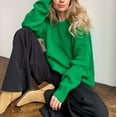 thumbnail image 6 of Duoif Sweaters for Women Trendy Women's 2025 Crew Neck Long Sleeve Casual Loose Ribbed Knit Solid Soft Pullover Sweater Tops Women's Sweaters Womens Tops Green1 S, 6 of 8