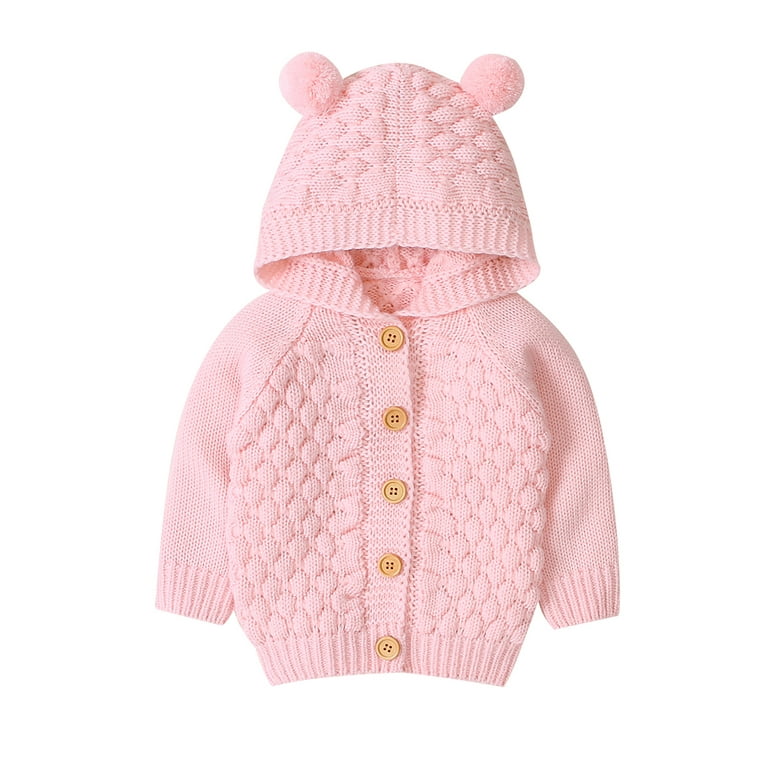 Brilliantme Newborn Baby Girls Boys Knit Cardigan Ear Hooded Sweater Infant Button Down Cotton Outwear