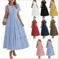 thumbnail image 6 of Women's Summer Casual Maxi Dress Puff Short Sleeve V Neck Ruffle Boho Beach Long Dresses, 6 of 6