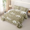thumbnail image 3 of Homewish Cartoon Dinosaur Print Quilt King for Kids, Olive Green White King Coverlet Set, 3pcs, 1 Comforter and 2 Pillowcases, 3 of 7