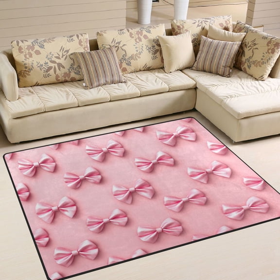 Area Rug Indoor 63"x48"in Non-Slip Wear Resistant Floor Mats Soft Large Carpets for Living Room Bedroom Home Decor Pink Simple Bows