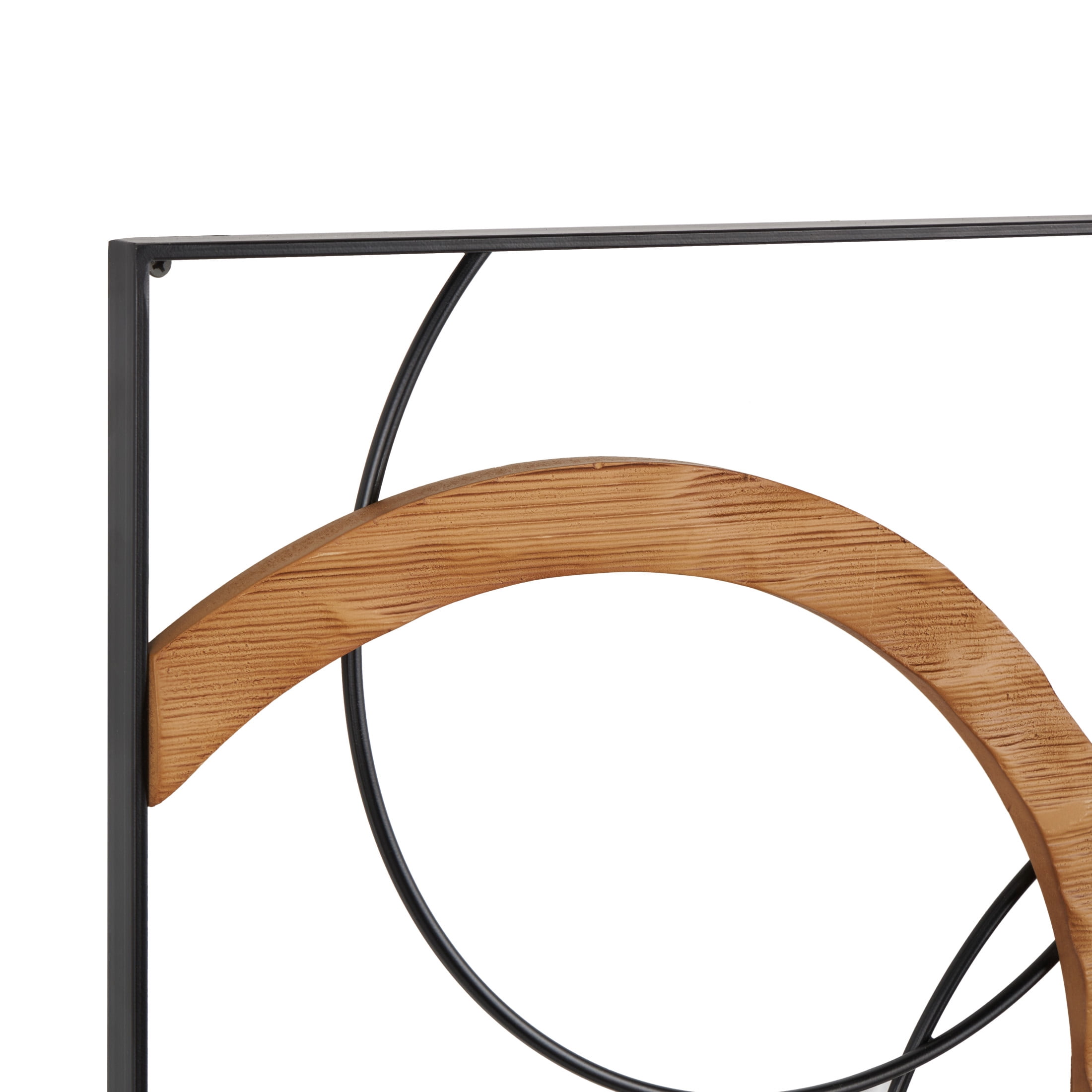 DecMode Black Metal Overlapping Circles Geometric Wall Decor with Brown and White Wooden Accents (3 Count)