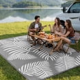 thumbnail image 3 of Kohree Outdoor Rug 8'x10' Reversible Waterproof Plastic Straw Rugs with Corner Loops Indoor Outdoor Patio Mat for RV Camping Deck Boho Porch Balcony, Palm Leaves Gray White, 3 of 10