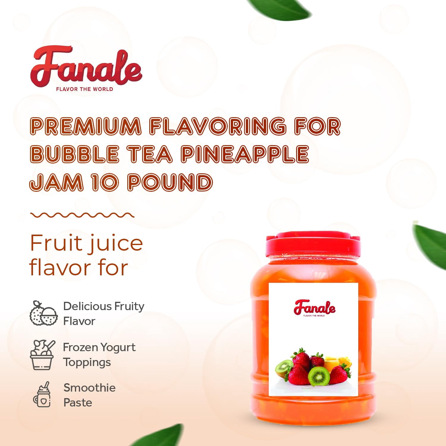 Fanale Premium Pineapple Flavor Fruit Jam for Bubble Tea, Smoothies, Slushes, and Desserts, 10 lb (1 Pack)