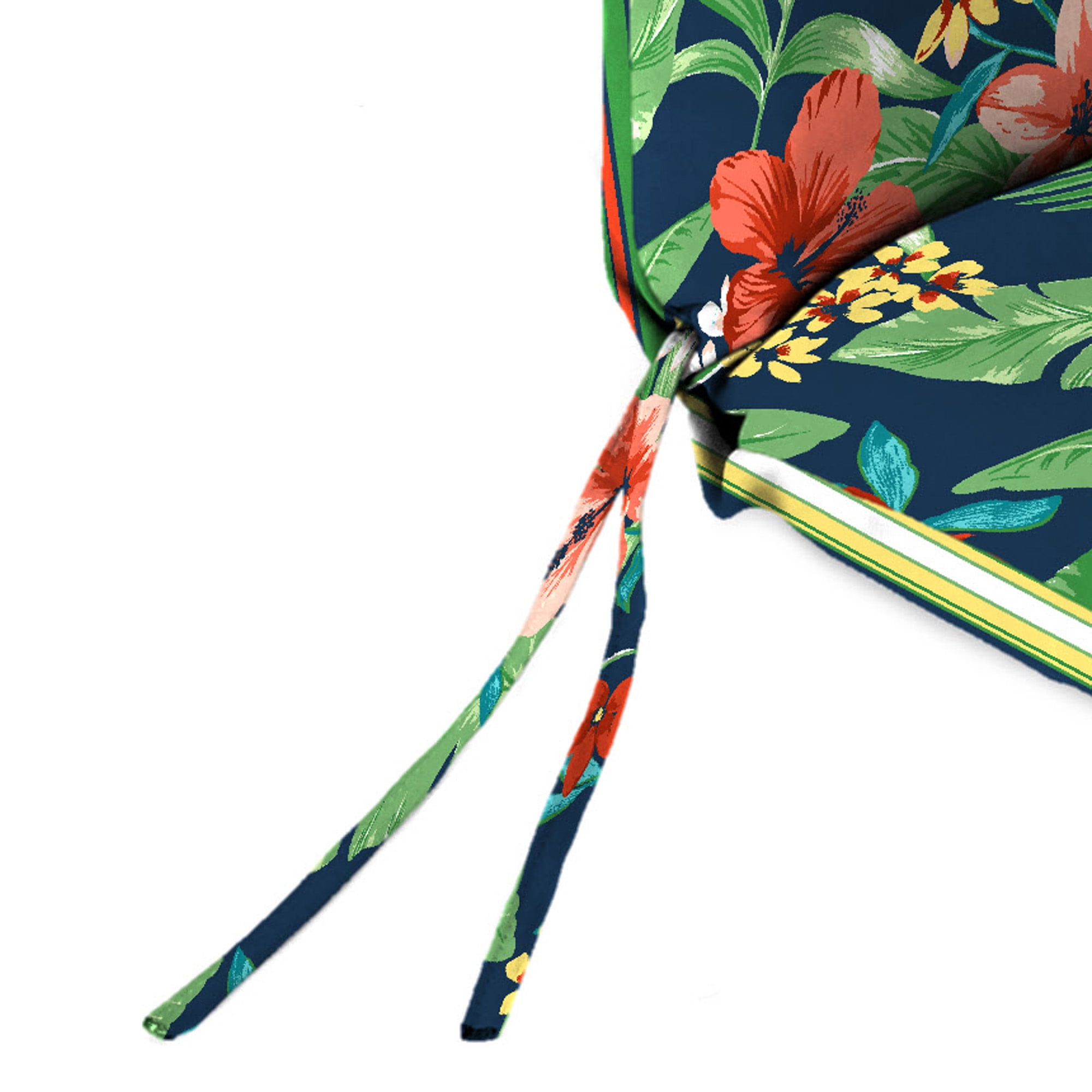 Jordan Manufacturing 42" x 20" Natalia Alpine Navy Floral and Picket Alpine Green Stripe Reversible Rectangular Outdoor Chair Cushion with Ties and Hanger Loop