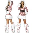 thumbnail image 1 of Recién llegado, vestido de Navidad, disfraz navideño para mujer para adultos, vestidos de piel de terciopelo a rayas, disfraz de Papá Noel con capucha para mujer, 1 of 4