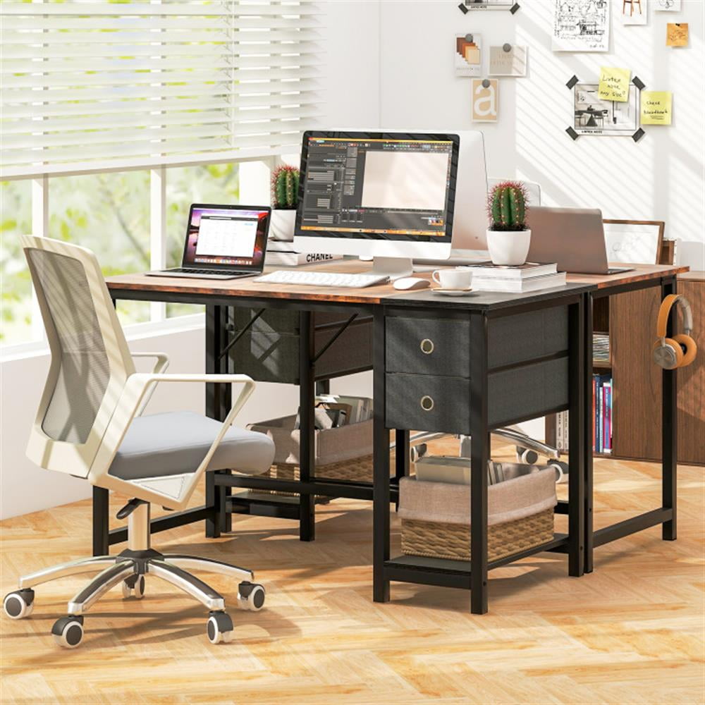 Demi Bonn 48" Home Computer Desk with 2 Drawers Hanging Hook, Office Desk Study Writing Table, Brown