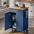thumbnail image 3 of Walsunny Kitchen Island Table Stand with Storage on Wheels,Rolling Kitchen Cart Storage Cabinet with Drawer,Blue, 3 of 9