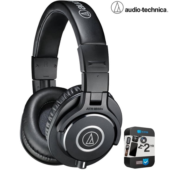 Audio-Technica ATH-M40X Professional Studio Monitor Wired Headphone Black Bundle with 2 YR CPS Enhanced Protection Pack