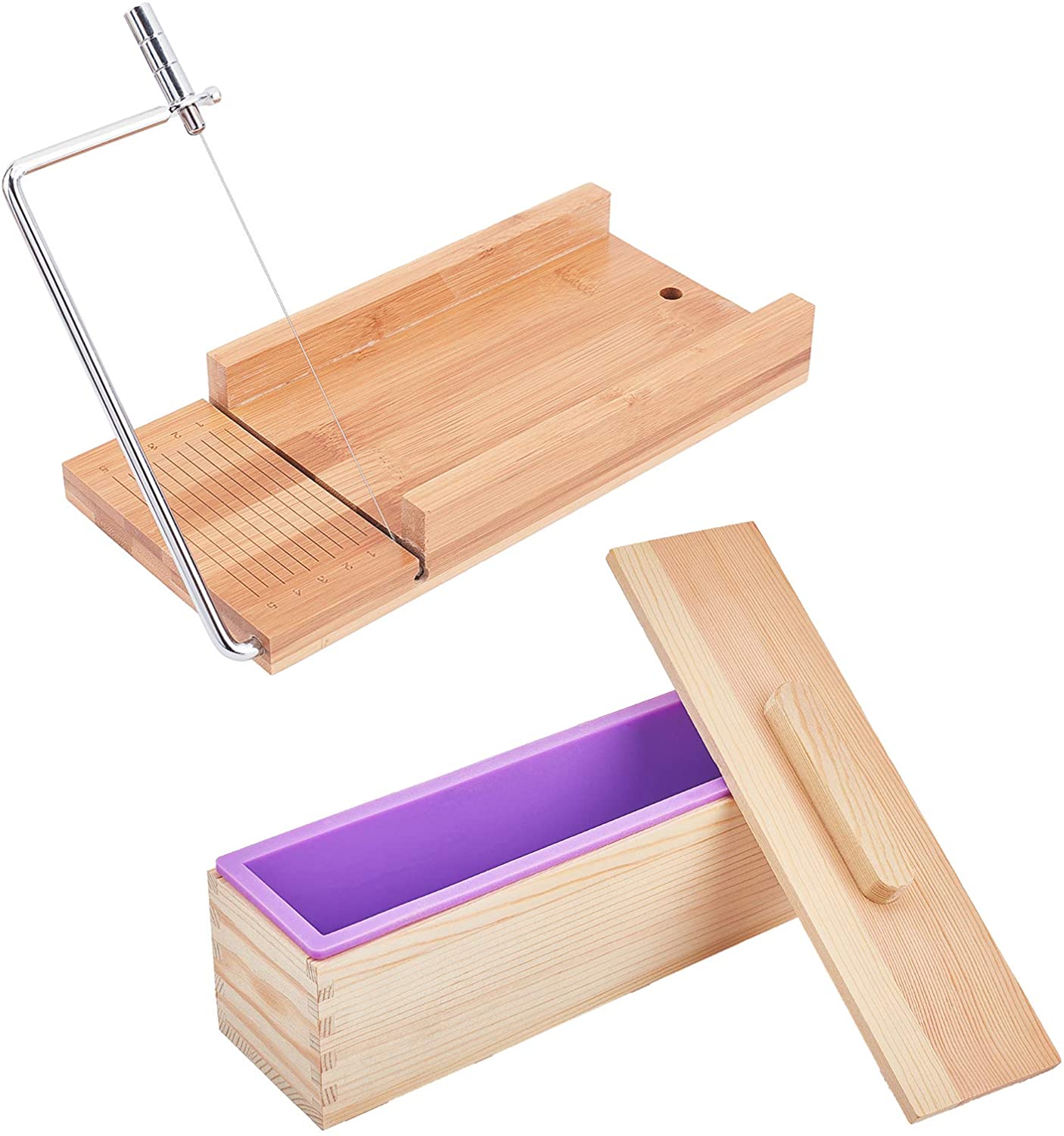 Wood Soap Cutter Slicer, 42oz Silicone Soap Loaf Mold with Wood Box