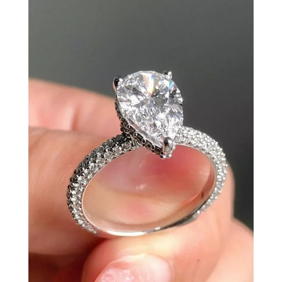 2Ct Pear Cut Lab-Created Diamond 14K White Gold Plated Women's Engagement Ring