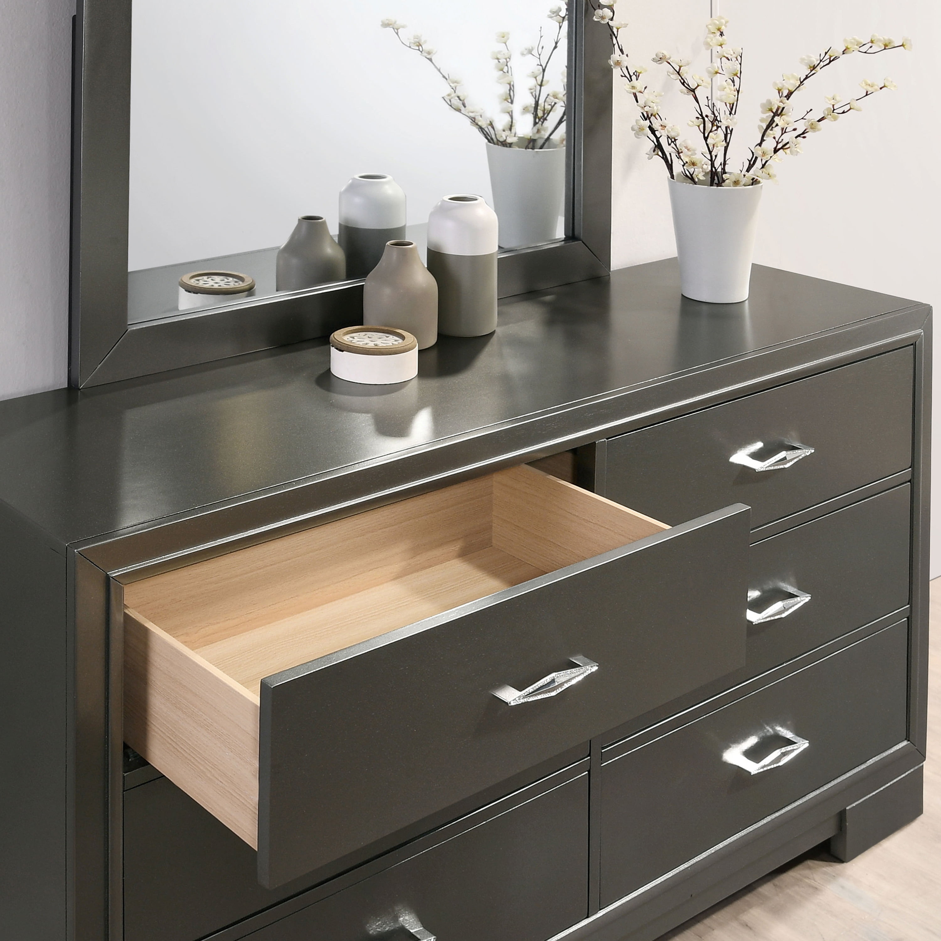 Furniture of America Willow Wood 6-Drawer Dresser, Metallic Gray