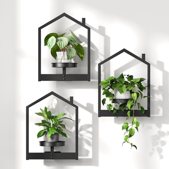 HOOBRO Set of 3 Metal Hanging Wall Planters, Black