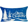 thumbnail image 2 of Set of 2 Winter Gift Merry Christmas Snowflake Pine Tree Sled Lumbar Cotton Linen Blue Throw Pillow Cover Cushion Case Sofa Couch Home Decor Waist 12x20 Inches (Blue and Ivory), 2 of 4
