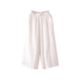 thumbnail image 3 of Stephy Women's Fashion Casual Cotton and Linen Wide Leg Pants Solid Color Large Size Loose Elastic Waist Cropped Pants, White, 4XL, 3 of 3