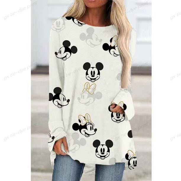 Elegant Women's musical note Print Long Sleeve Tees Tshirts Ladies Disney Mickey Mouse Casual Streewear O-Neck Fashion T-shirtsXL Gao Jinjia LED