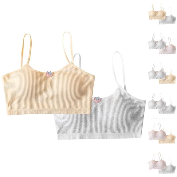 Bxsruta Girls Wirefree Camisole Bra 2 Pack Seamless Soft Stretchy Training Bras for Tweens Teen Girls Everyday Wear Sizes 7-13 Years
