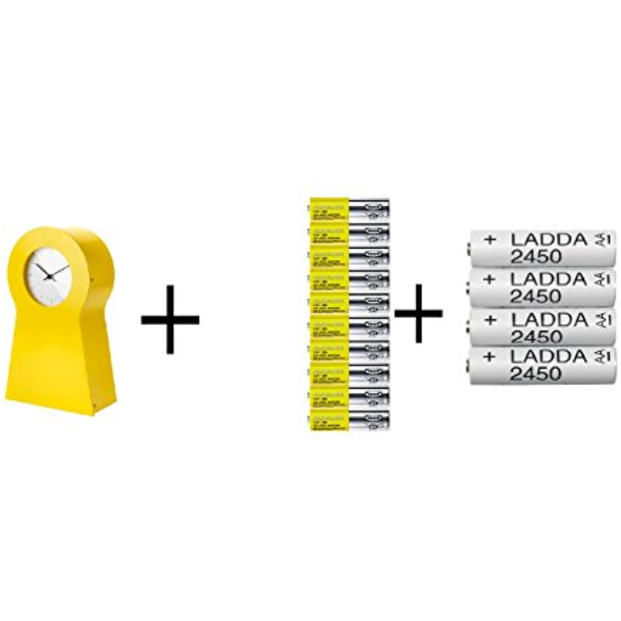 Ikea Clock, yellow, 4 pack Rechargeable battery, Alkaline battery / 10