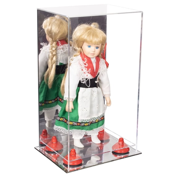 Better Display Cases Acrylic Versatile Display Case - Medium Rectangle Box with Mirror Case, Red Risers and Mirror Base 8" x 6" x 14" (V18/A092)