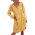 thumbnail image 1 of Bellella Robe Midi pour Femmes Col en V T-Shirt Robes Manches Longues Poches Simples Femmes Jaune P, 1 of 2