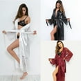 thumbnail image 2 of Women's Long Robe with Lace, Kimono Satin Gown Lingerie Long Sleeve Tie Front Robe Cover Up, 2 of 4