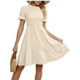 thumbnail image 4 of Liacowi Women Juniors A-Line Dress Short Puff Sleeve Ruffle Short Dress Summer Flowy Dress, 4 of 6