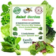 Lettuce Seeds & Greens Variety Pack by Family Sown 8 Packets of Non GMO Heirloom Seeds for Your Home Garden, Grow Mesclun, Iceberg, Spinach, Arugula Seeds and More