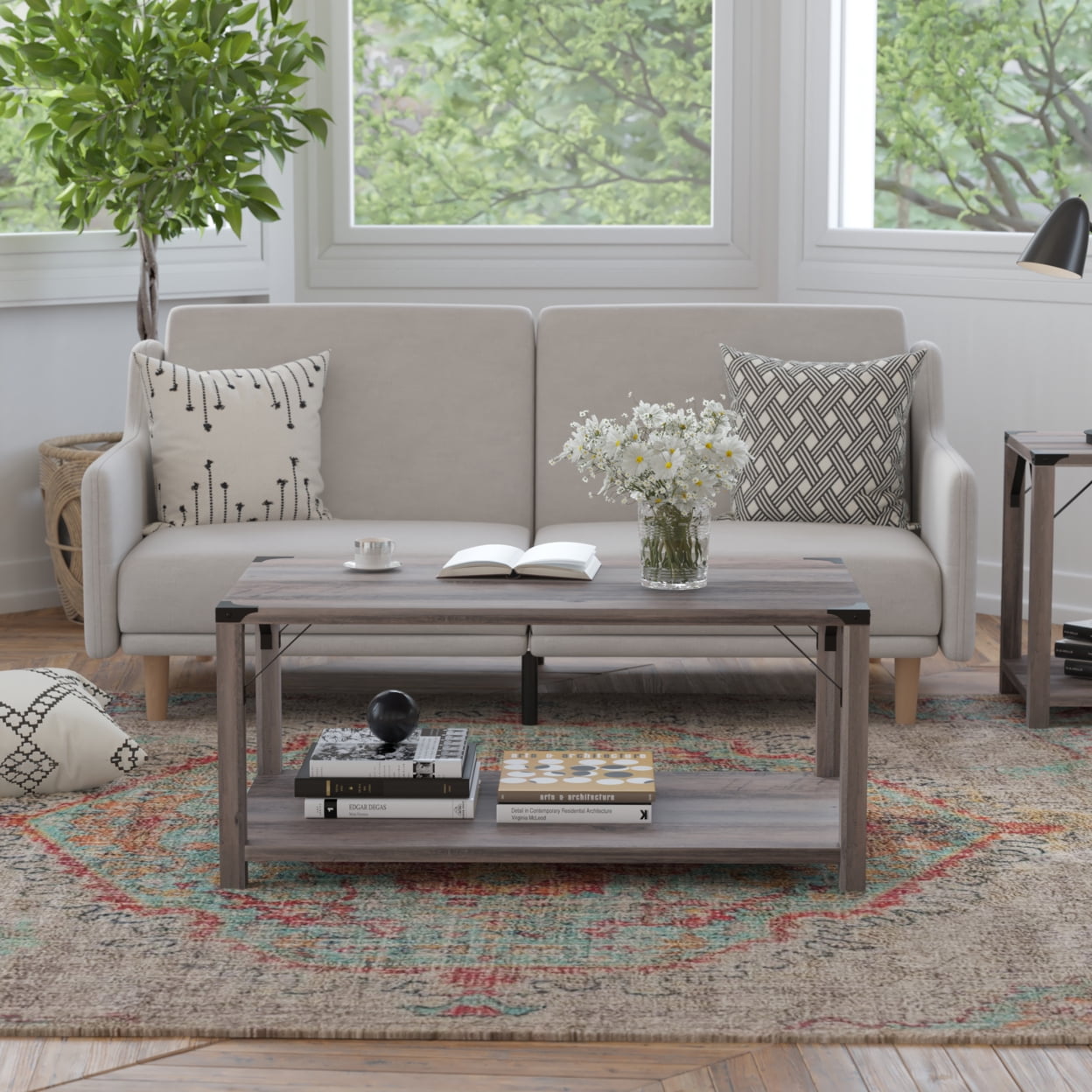 Gray Wash 2 Tier Coffee Table