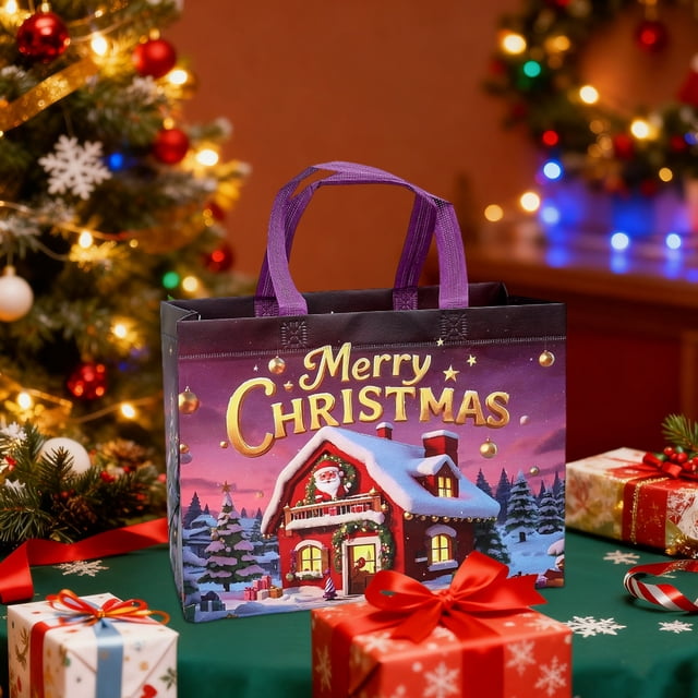 Large Reusable Christmas Gift Bag with Handles Non-Woven Fabric Holiday Present Storage Sack for Gifts Clothes Accessories Snacks