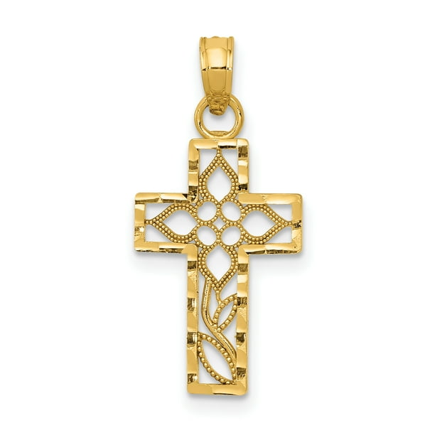 IceCarats 14k Yellow Gold Filigree Cross Religious Pendant Charm