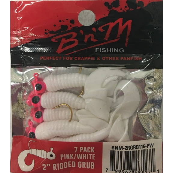 B'n'M 2" Rigged Grub Lure, Pink & White, 1/16 Oz., 7 Count