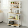 thumbnail image 4 of LEDREM 31.5" Kitchen Baker's Rack with 4 Outlets, 6-Tier Adjustable Shelves & Hooks, Space-Saving Microwave Stand, Golden Oak and White, 4 of 8