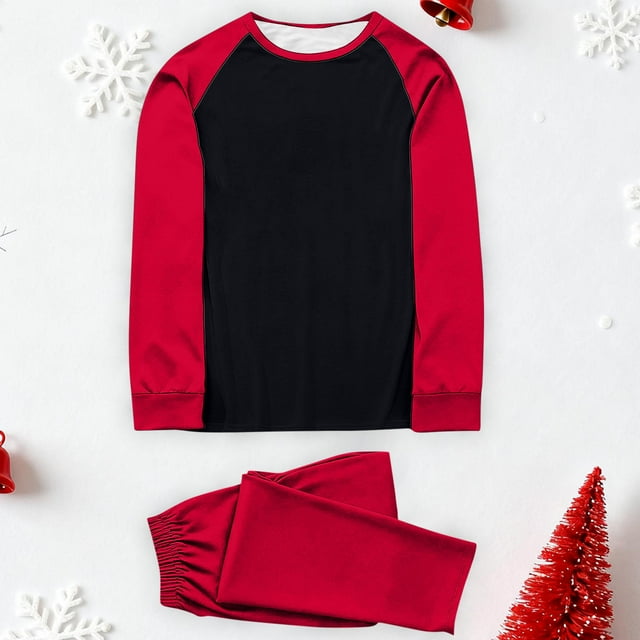Conjunto de pijama de manga larga para hombre, blusa de color liso, camisa y pantalones de poliéster, para Navidad