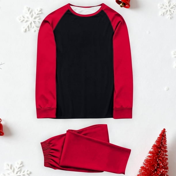 Conjunto de pijama de manga larga para hombre, blusa de color liso, camisa y pantalones de poliéster, para Navidad