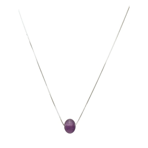 Round 12mm Amethyst Stone Station Sterling Silver Box Chain Necklace Adjustable 20" 2" Extender