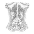 thumbnail image 2 of Kaerm Girls Sparkly Sequin Tops Short Flutter Sleeves Crewneck Glitter Blouse Shirt for Dance Party Silver 12, 2 of 7