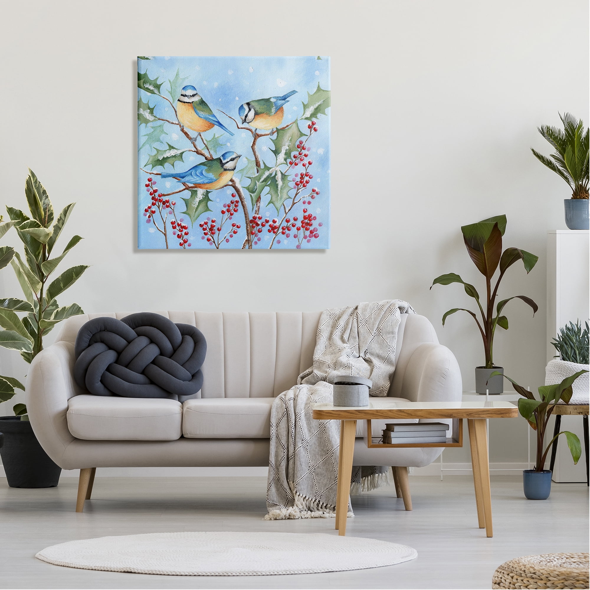 Stupell Industries Blue Jays on Winter Branch Holiday Painting Gallery Wrapped Canvas Art Print Wall Art, 30 x 30