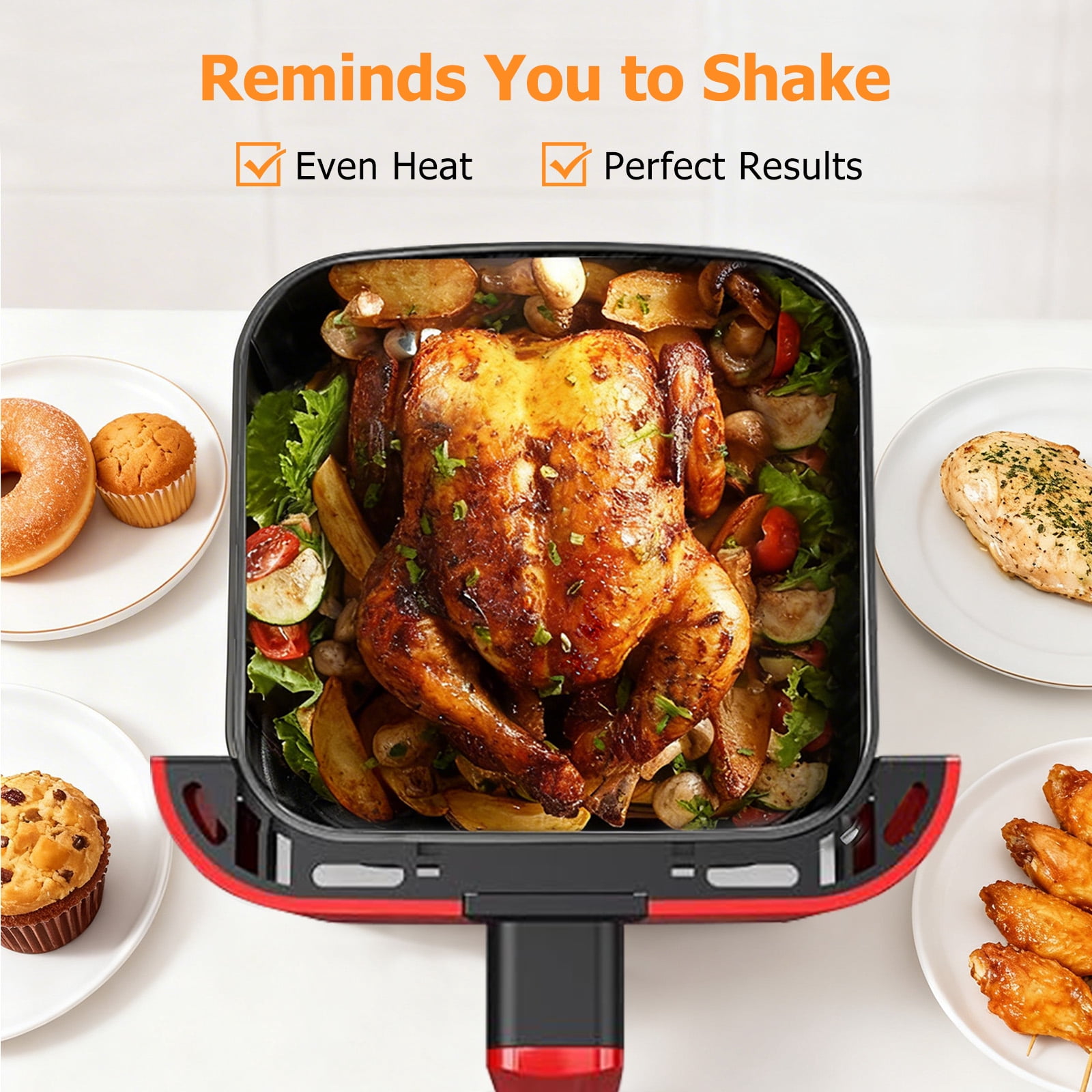 Sybels 3QT Small Air Fryer,Easy-Clean Digital Touch Panel, 400℉ Max Temp, Built-in Auto Shut-off, Nonstick Dishwasher-Safe Basket for Baking, Roasting, Broiling and Reheating, Red
