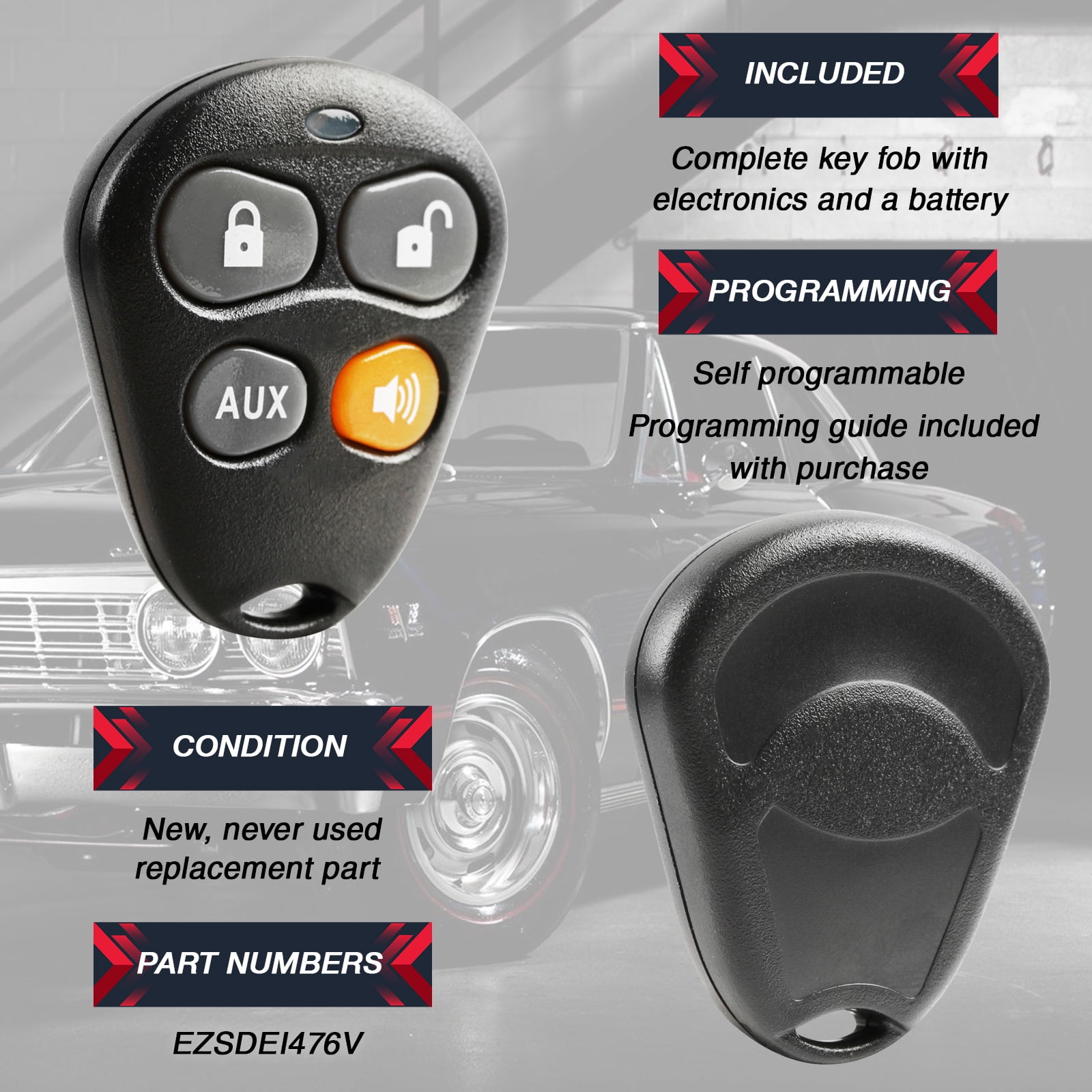 Key Fob Keyless Entry Remote fits Viper Python Automate Avital Hornet EZSDEI476V RPN 476V - 4 Button Orange