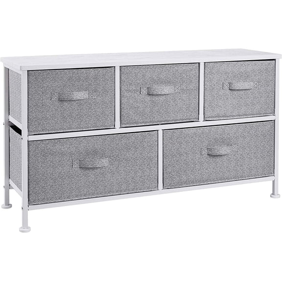 zx Extra Wide Fabric 5-Drawer Storage Organizer Unit for Closet, White