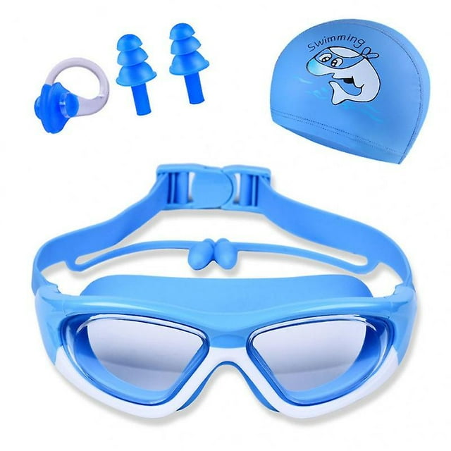Gafas de natación para niños antivaho, anti-UV, con tapones para los oídos y clip nasal. Caja de almacenamiento.