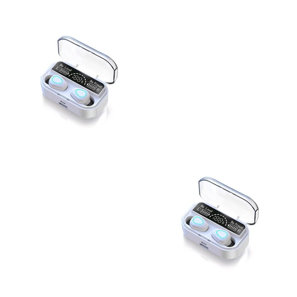 Sidaley Auriculares compatibles con Bluetooth Auriculares LED recargables con micrófono Viajes Deportes Música Auriculares para teléfono Blanco 2Conjunto