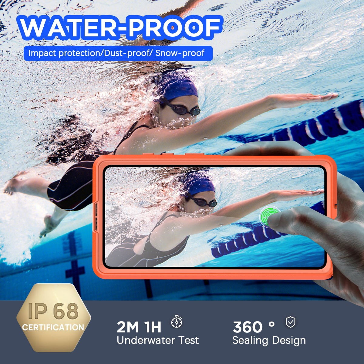 AICase Waterproof Case Cover for Samsung Galaxy S26 Ultra, IP68 Waterproof Full Body Protective Shockproof Case with Build in Screen Protector Anti-Scratch Cell Phone Case,Orange