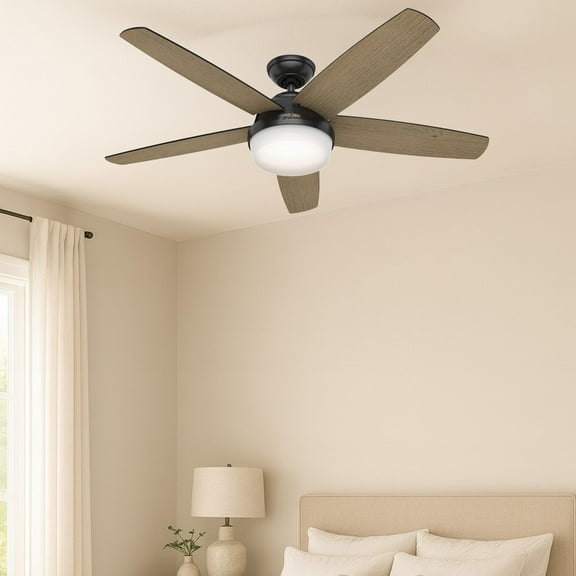 Restored Hunter Fan 52 inch Contemporary Matte Black Indoor Ceiling Fan with Light Kit and Remote Control (Refurbished)
