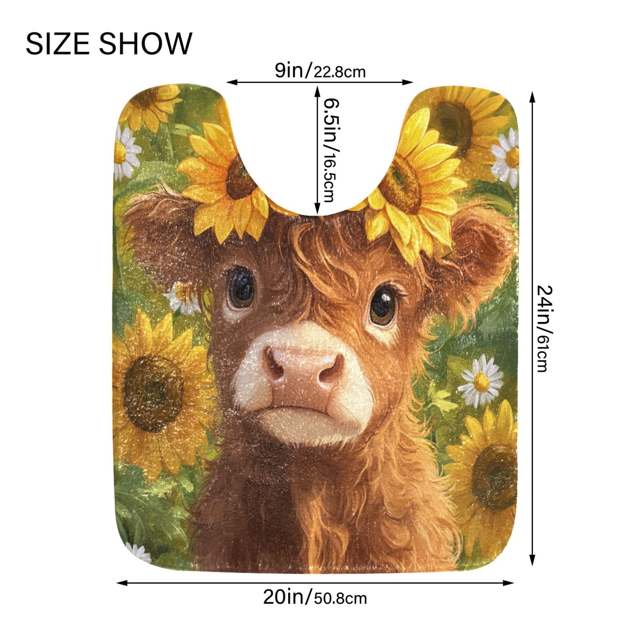 2 Piece Soft Bathroom Rug Set Cute Highland Cow Bath Mat and U-Shaped Toilet Contour Rug (16"x24"+20"x24")