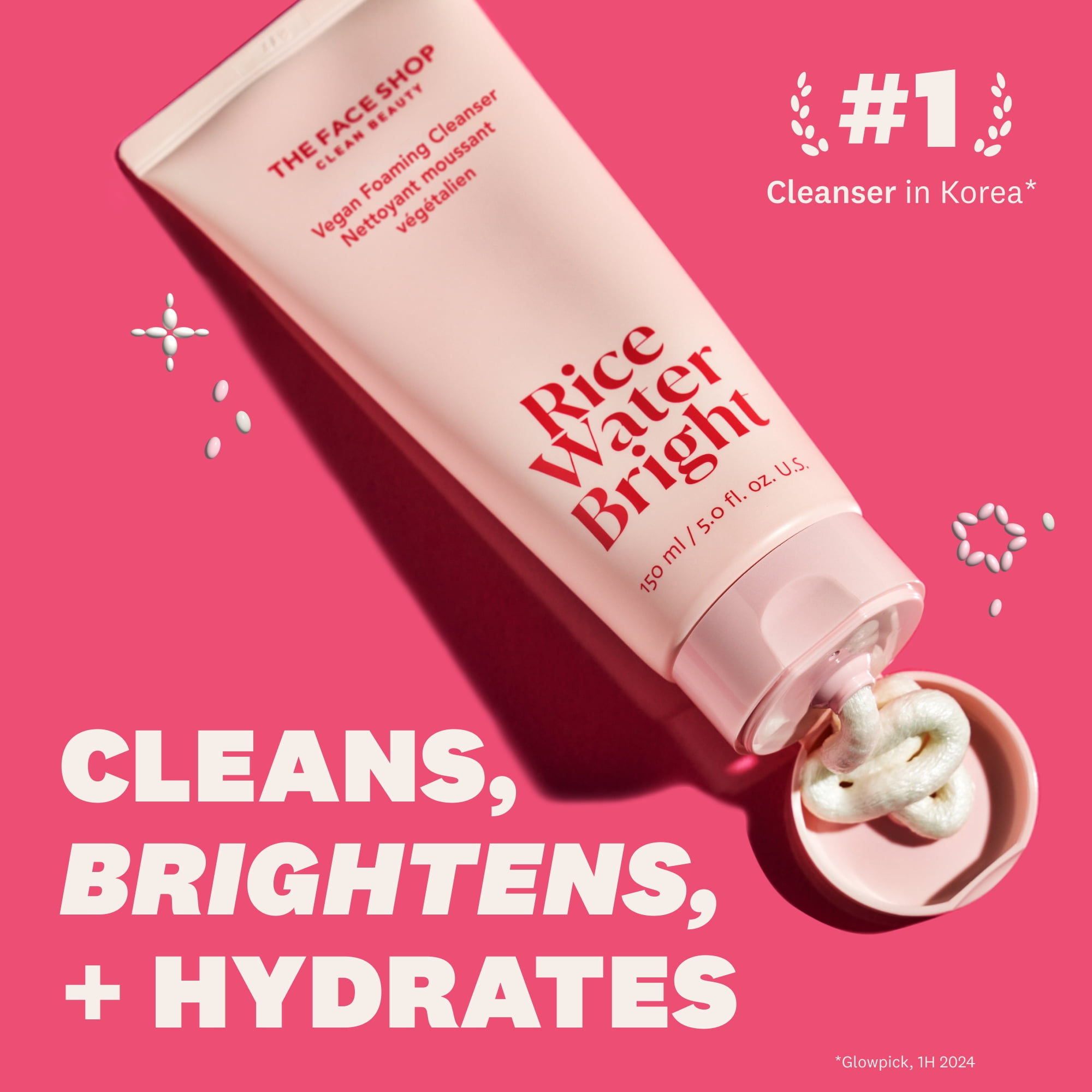 The Face Shop Rice Water Bright Vegan Foaming Cleanser, Hydrating