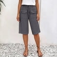 thumbnail image 4 of VBVC Women's Cotton Linen Drawstring Bermuda Shorts , Casual Knee Length Shorts For Women , Ladies' Summer Straight Leg Shorts with Pockets,Dark Gray,S-3XL, 4 of 9