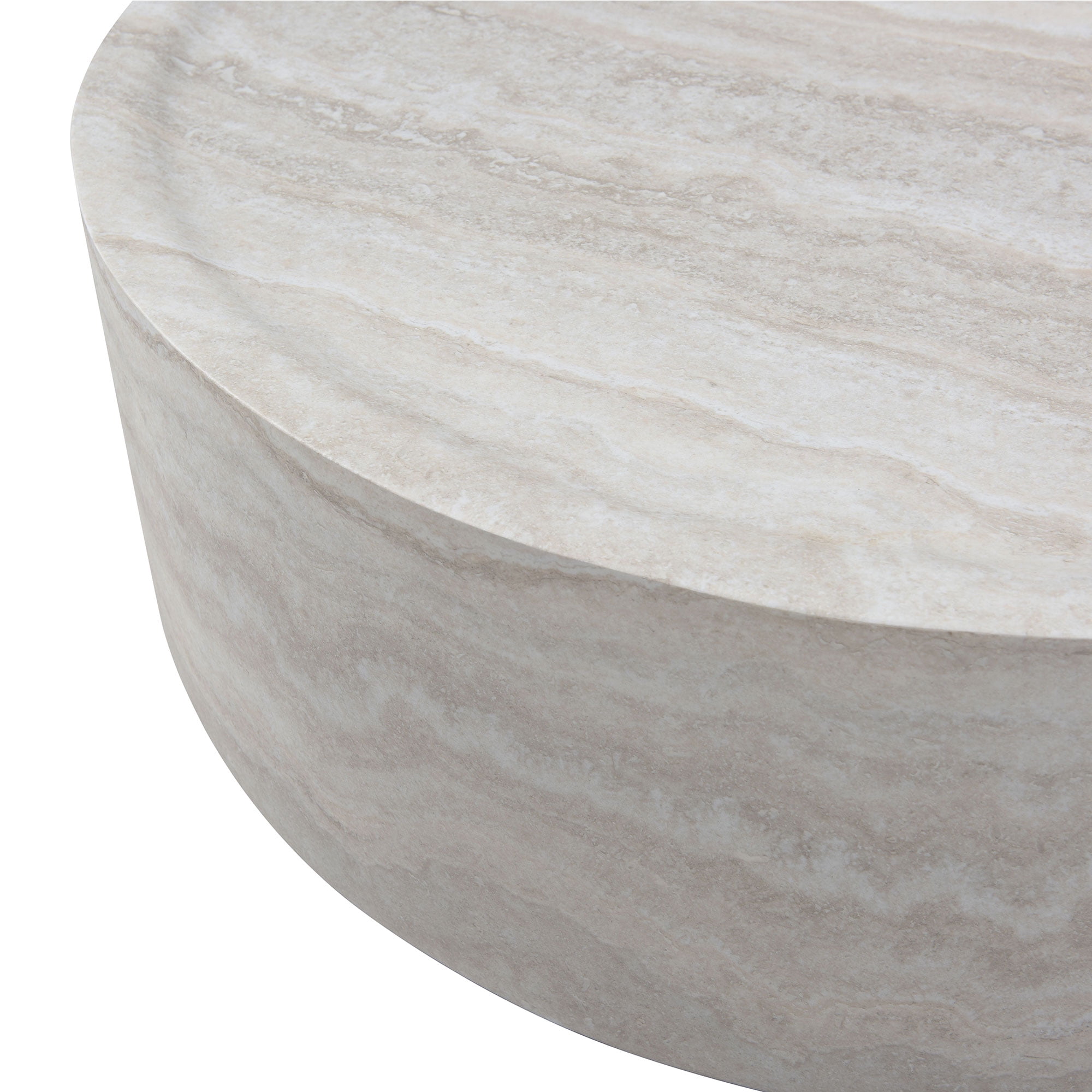 Kevinplus 35.43'' Round Coffee Tables, Tea Faux Travertine Textured Table for Living Room