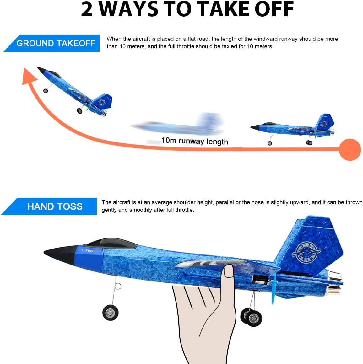 Hinzonek RC Plane, F-35 Rc Airplane Fighter Ready to Fly with Remote Control and 2 Batteries, 2.4Ghz Jet Fighter Toy Gift for Boys Girls Kids Adults Beginners, Blue