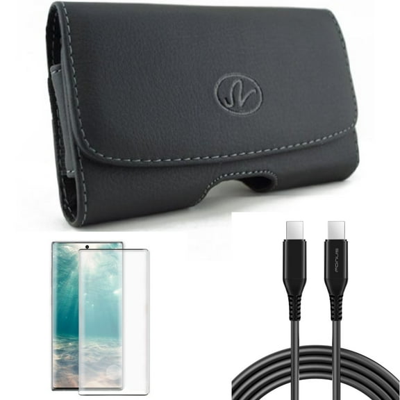 6ft Long USB-C Cable & Screen Protector & Case Belt Clip for Samsung Galaxy Note 20 (6.7") - Combo with PD Fast Charger Cord Power & Tempered Glass (Fingerprint Unlock) & Leather Swivel